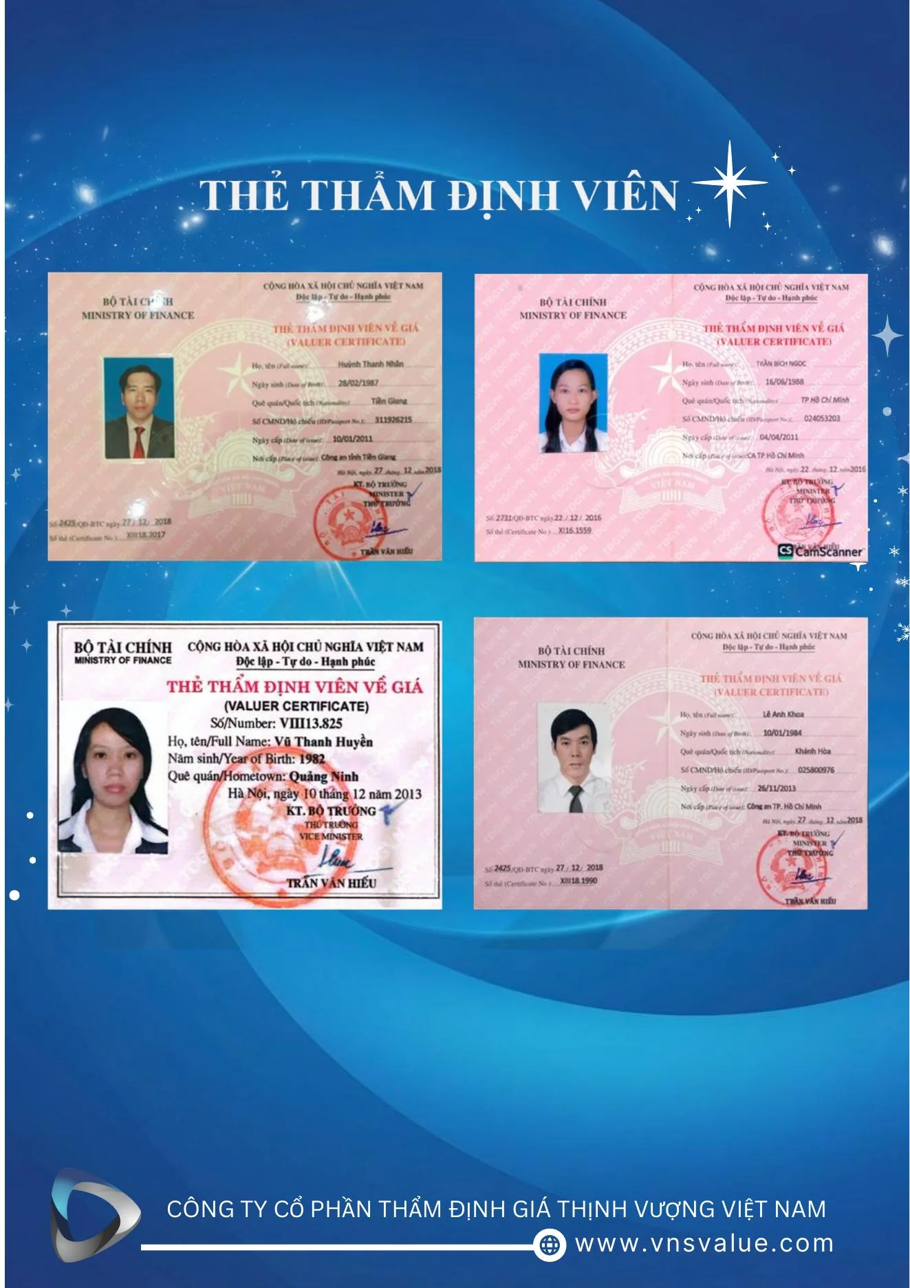Thẻ thẩm định viên VNSVALUE