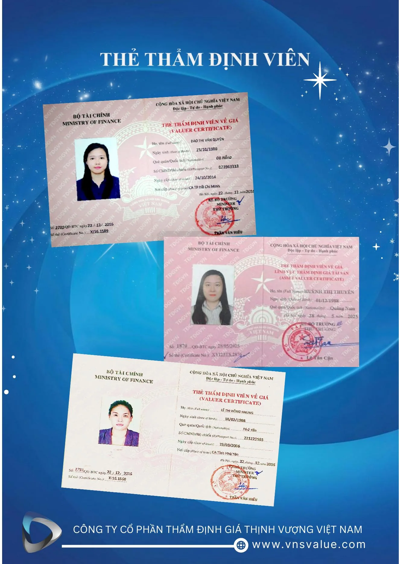 Thẻ thẩm định viên VNSVALUE